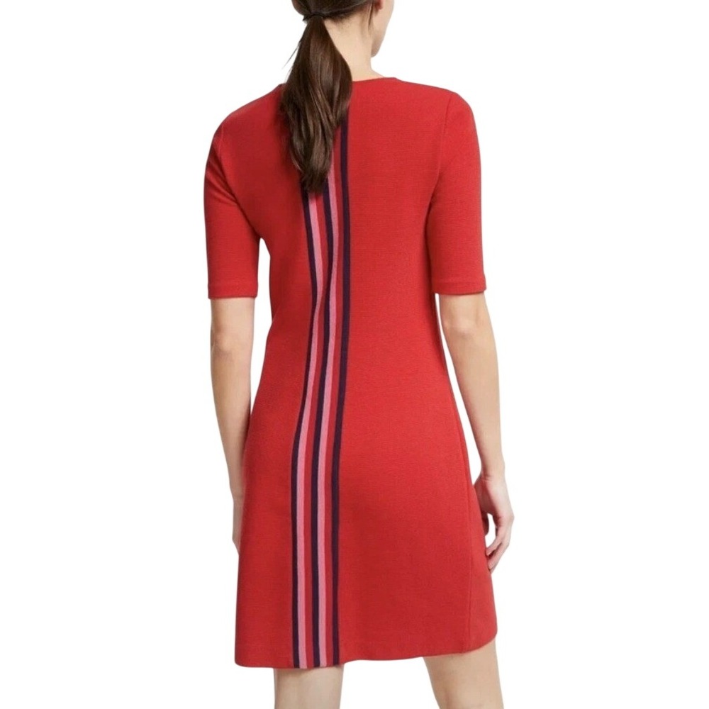 Boden Red Ottoman Knit Ribbed Shift Dress Navy Pink Back Stripe US 10R UK 14R